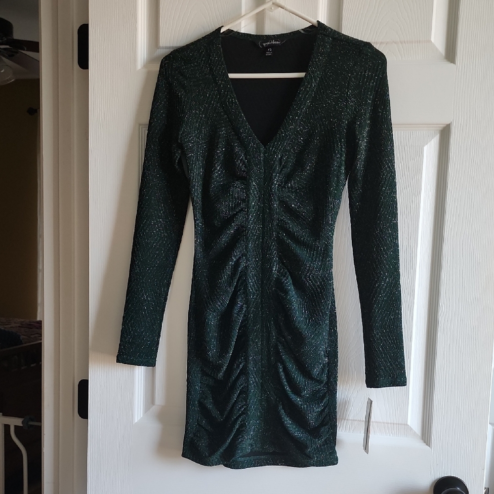 Speechless Shimmering Green Long Sleeve Dress